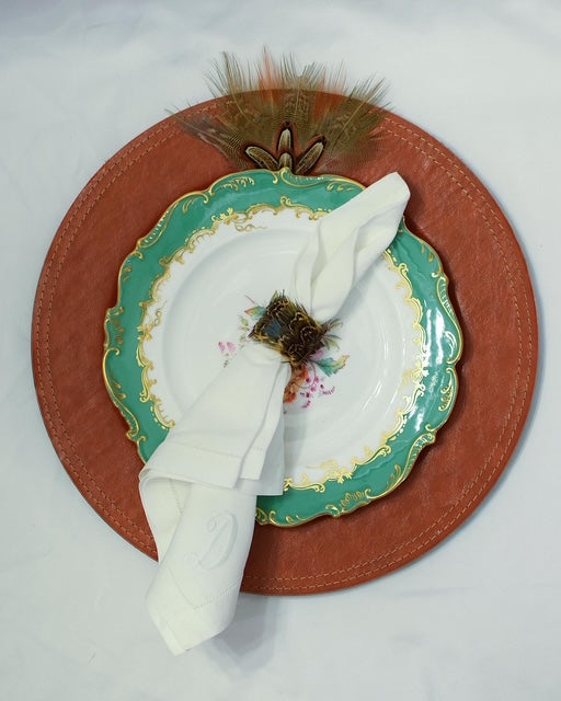 Leather Charger Plate with Feather