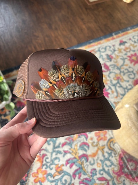 Feather Trucker Hat- Brown