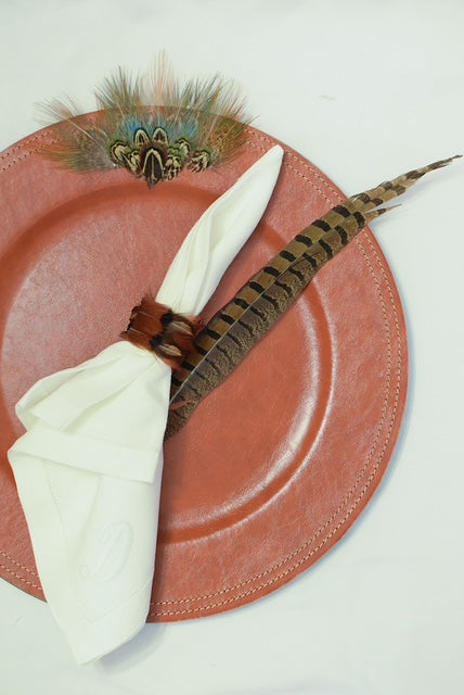 Leather Charger Plate with Feather